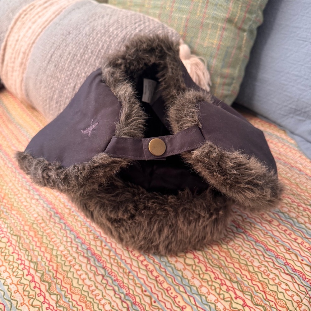 Eddie Bauer Black Trapper Hat faux fur L/XL snap closure Down insulated - Picture 9 of 15